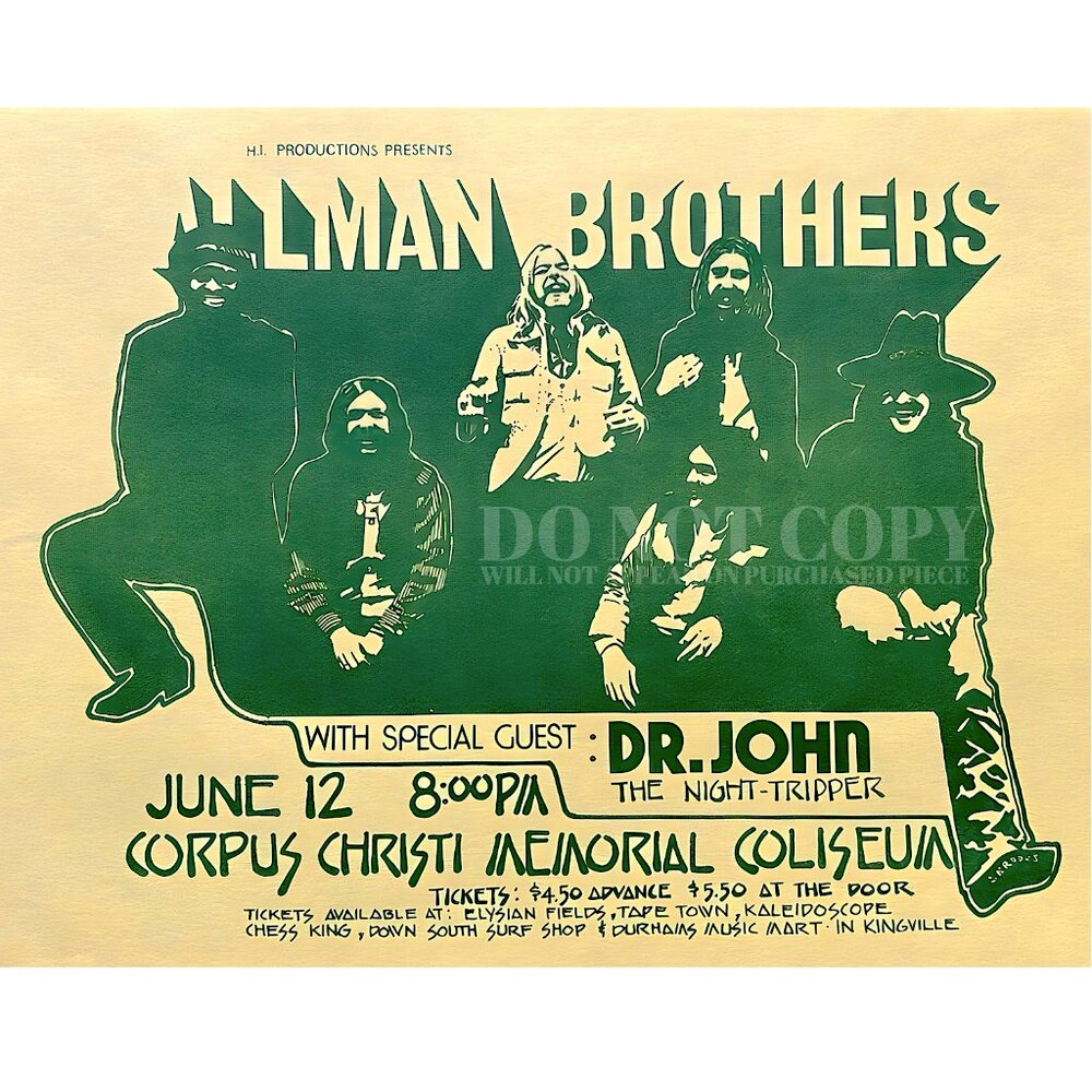 Allman Brothers Band Poster 11 X 14 | Live 1972 Corpus Christi | Dr. John | Art